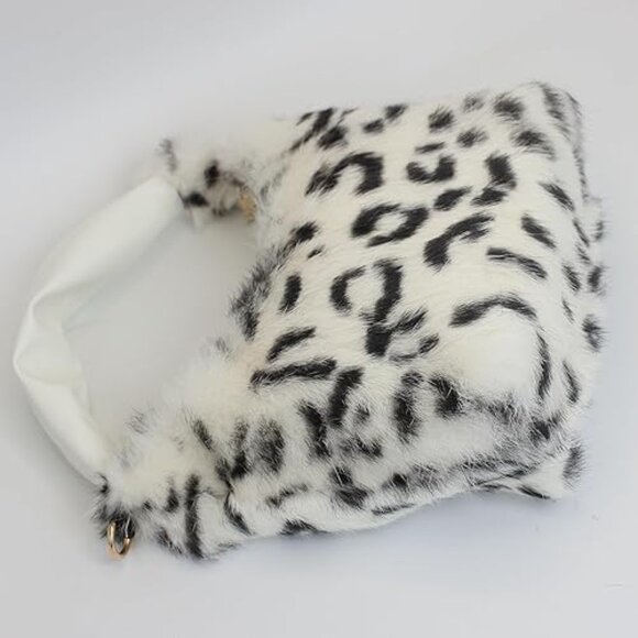 Neiman Marcus Leopard Print Rabbit Fur Hobo Bag - Picture 4 of 5